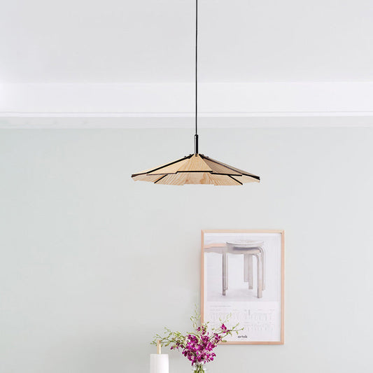 Traditional Japanese Umbrella Iron Wooden LED Pendant Light For Living Room