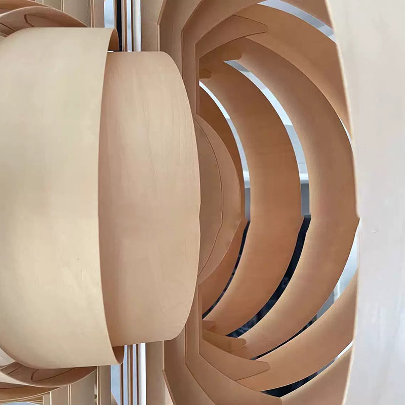 Traditional Vintage Cylindrical Semi-circular Flake Spiral Wooden 1-Light Pendant Light For Living Room