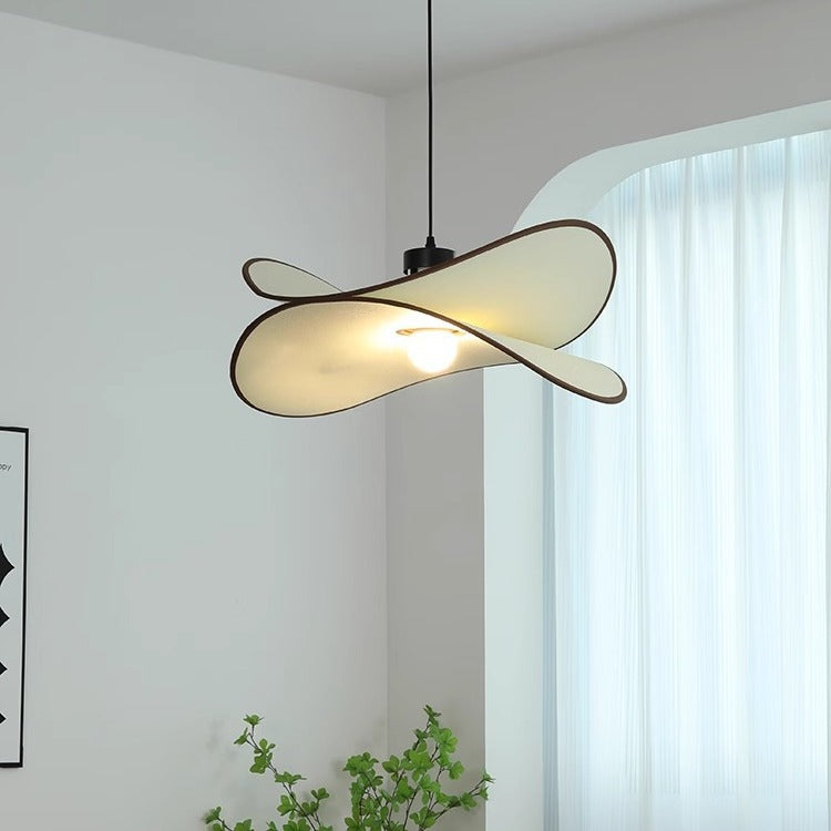 Traditional Vintage Slice Curved Double Metal Fabric 1-Light Pendant Light For Living Room