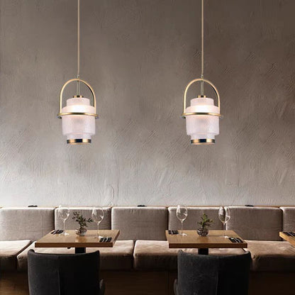 Modern Luxury Cylinder Arc Iron Glass 1-Light Pendant Light For Living Room