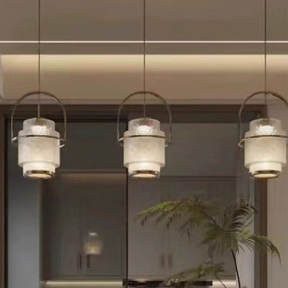 Modern Luxury Cylinder Arc Iron Glass 1-Light Pendant Light For Living Room