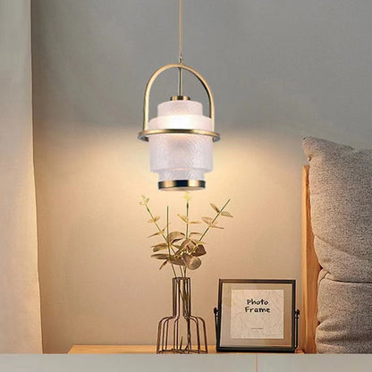 Modern Luxury Cylinder Arc Iron Glass 1-Light Pendant Light For Living Room