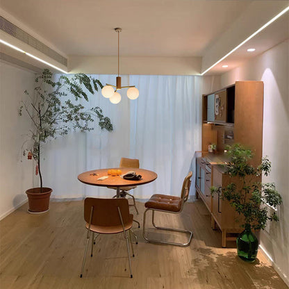 Contemporary Scandinavian Cylinder Spherical Branch Copper Wood Glass 3/5 Chandelier For Living Room