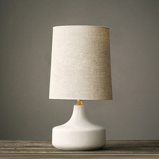 Contemporary Scandinavian Cylinder Round Table Ceramic Metal Fabric 1-Light Table Lamp For Bedroom