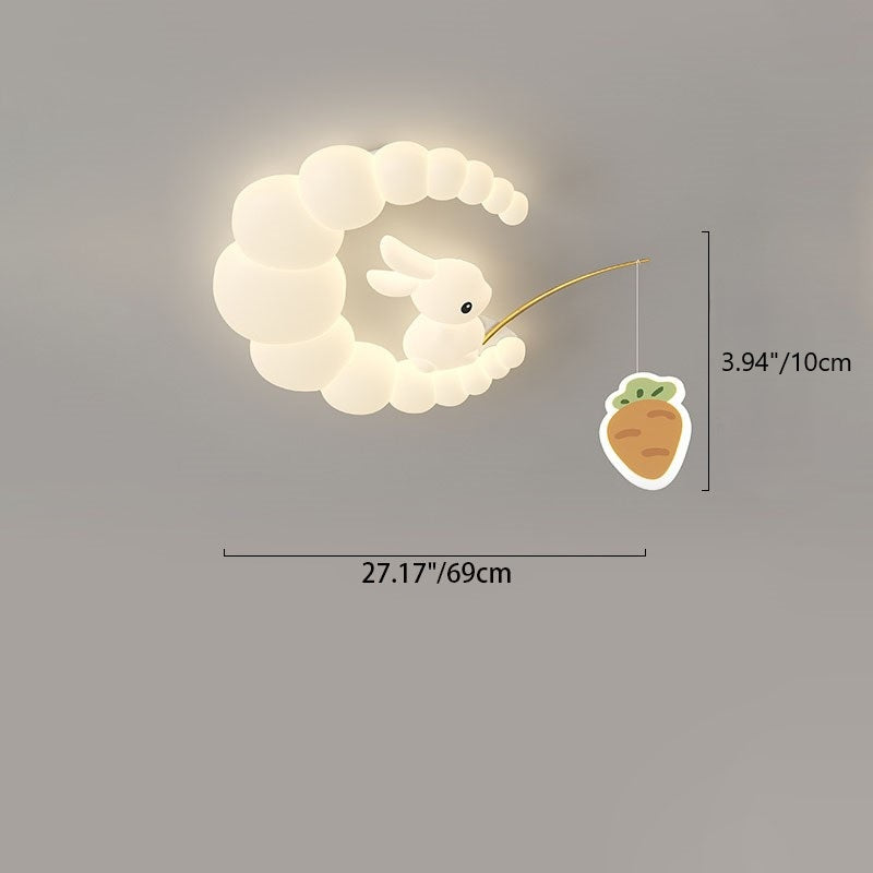 Contemporary Creative Cartoon Kids Rabbit Carrot Cloud Iron Acrylic LED Flush Mount Ceiling Light For Bedroom