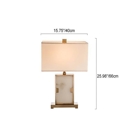 Traditional Chinese Rectangle Hardware Marble Fabric 1-Light Table Lamp For Bedroom
