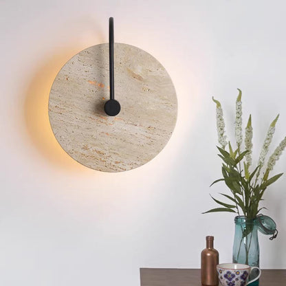 Traditional Vintage Round Curved Yellow Travertine Iron 1-Light Wall Sconce Lamp For Bedroom