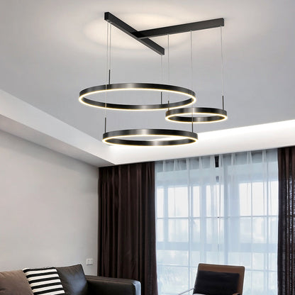 Contemporary Scandinavian Round Multi Tier T-Base Aluminum Acrylic LED Pendant Light For Living Room