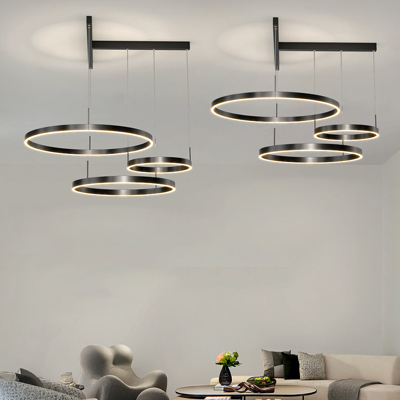 Contemporary Scandinavian Round Multi Tier T-Base Aluminum Acrylic LED Pendant Light For Living Room