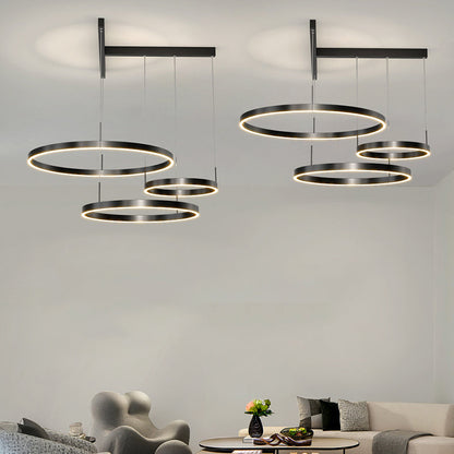 Contemporary Scandinavian Round Multi Tier T-Base Aluminum Acrylic LED Pendant Light For Living Room