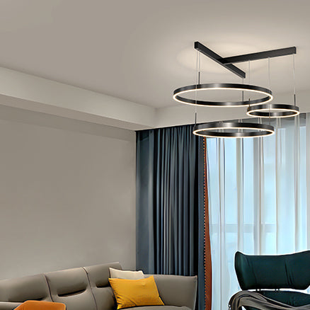 Contemporary Scandinavian Round Multi Tier T-Base Aluminum Acrylic LED Pendant Light For Living Room