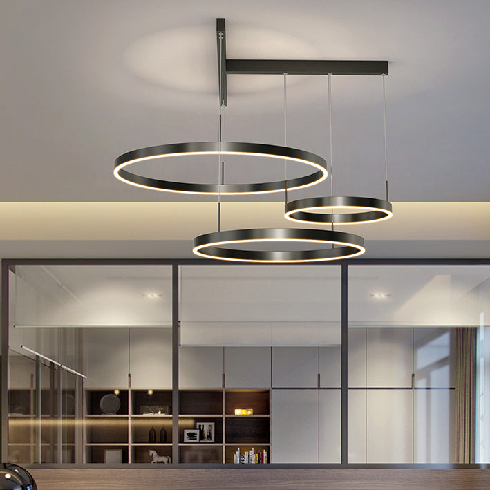 Contemporary Scandinavian Round Multi Tier T-Base Aluminum Acrylic LED Pendant Light For Living Room