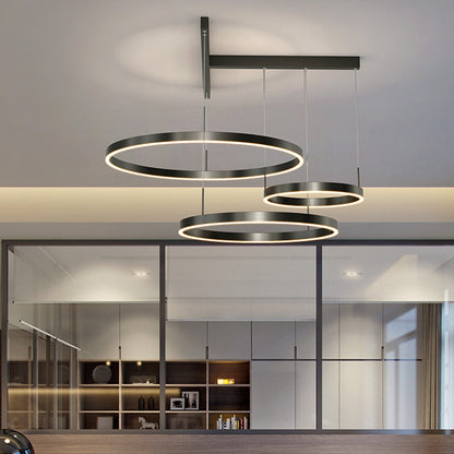 Contemporary Scandinavian Round Multi Tier T-Base Aluminum Acrylic LED Pendant Light For Living Room