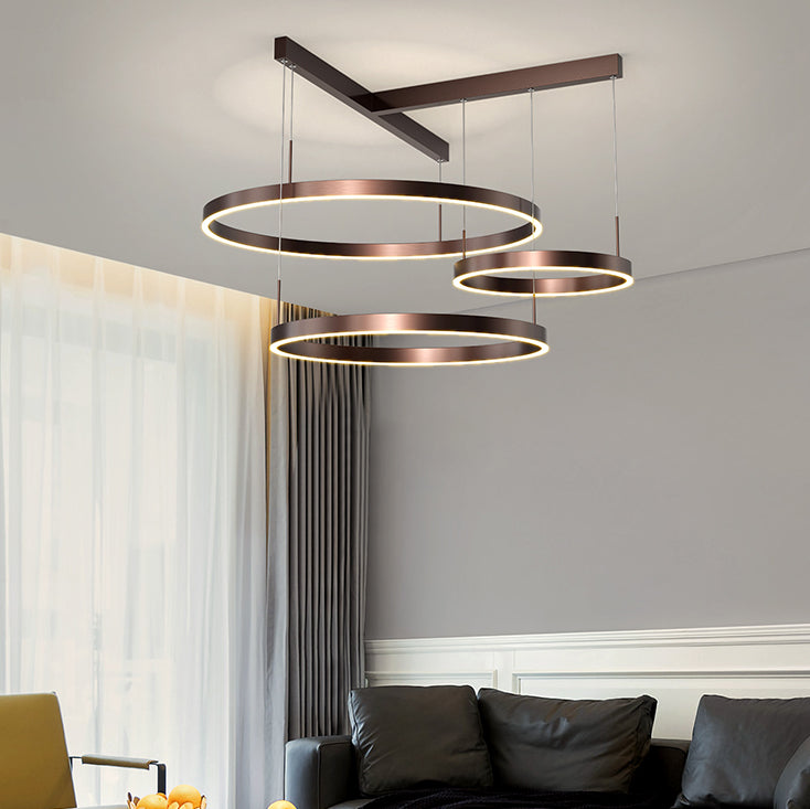 Contemporary Scandinavian Round Multi Tier T-Base Aluminum Acrylic LED Pendant Light For Living Room