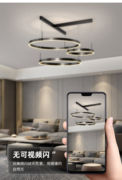Contemporary Scandinavian Round Multi Tier T-Base Aluminum Acrylic LED Pendant Light For Living Room