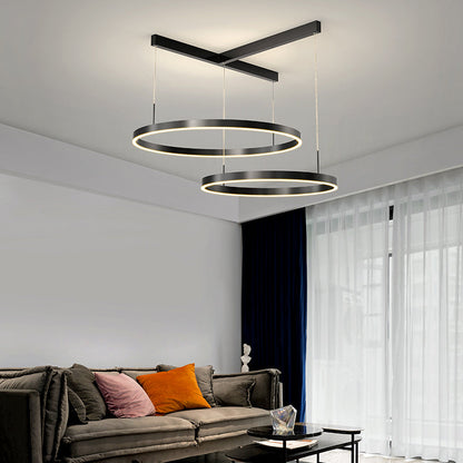 Contemporary Scandinavian Round Multi Tier T-Base Aluminum Acrylic LED Pendant Light For Living Room