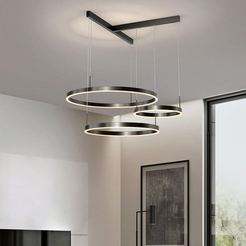 Contemporary Scandinavian Round Multi Tier T-Base Aluminum Acrylic LED Pendant Light For Living Room