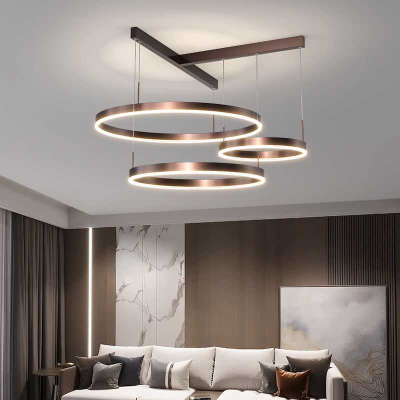 Contemporary Scandinavian Round Multi Tier T-Base Aluminum Acrylic LED Pendant Light For Living Room