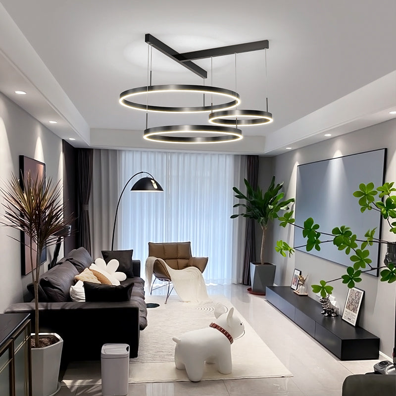 Contemporary Scandinavian Round Multi Tier T-Base Aluminum Acrylic LED Pendant Light For Living Room