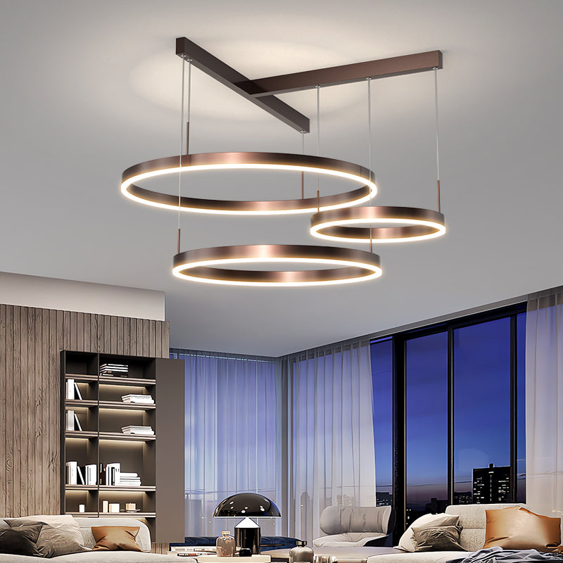 Contemporary Scandinavian Round Multi Tier T-Base Aluminum Acrylic LED Pendant Light For Living Room