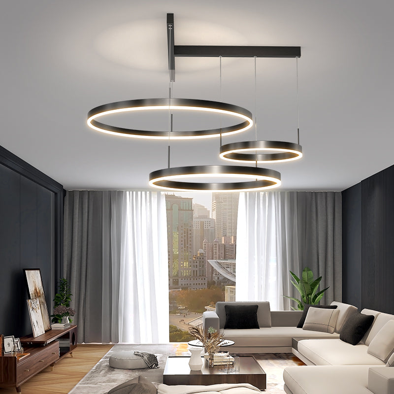 Contemporary Scandinavian Round Multi Tier T-Base Aluminum Acrylic LED Pendant Light For Living Room
