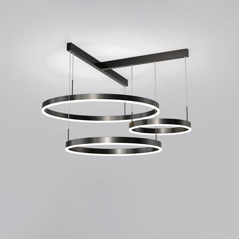 Contemporary Scandinavian Round Multi Tier T-Base Aluminum Acrylic LED Pendant Light For Living Room