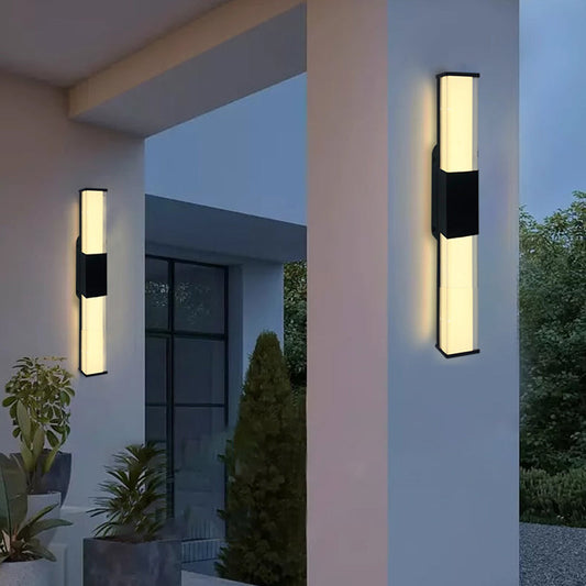 مصباح حائط خارجي مستطيل الشكل طويل من الألومنيوم بتصميم عصري بسيط ومقاوم للماء للحديقة 