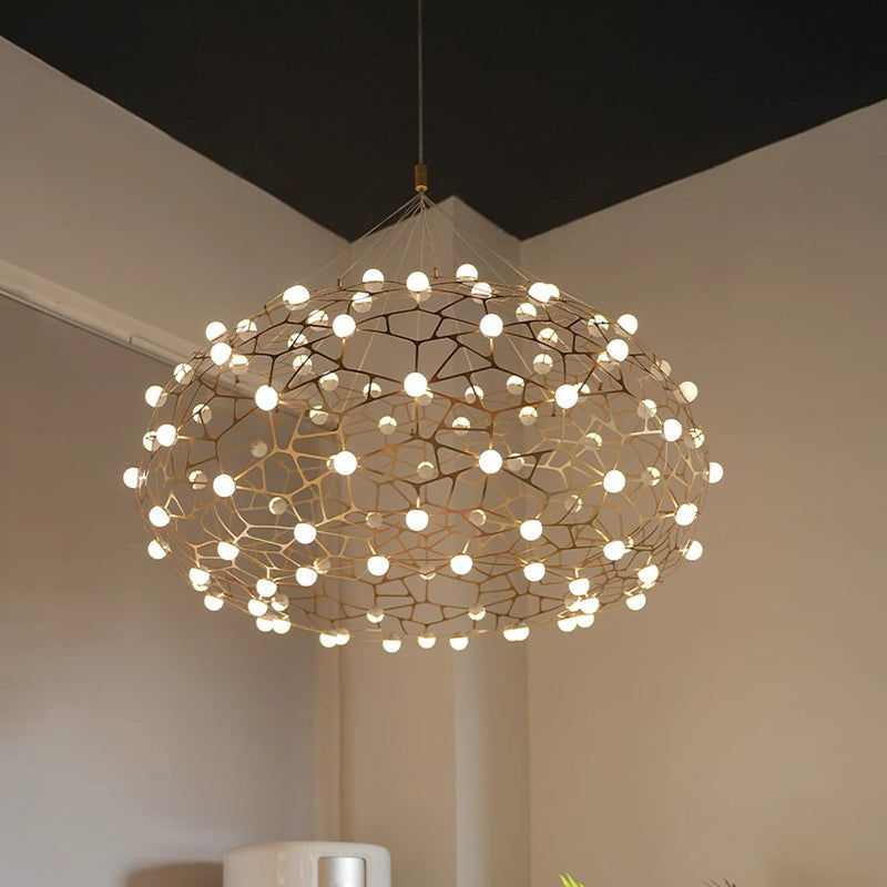 Contemporary Creative Oval Bird's Nest Stainless Steel PC LED Pendant Light For Living Room