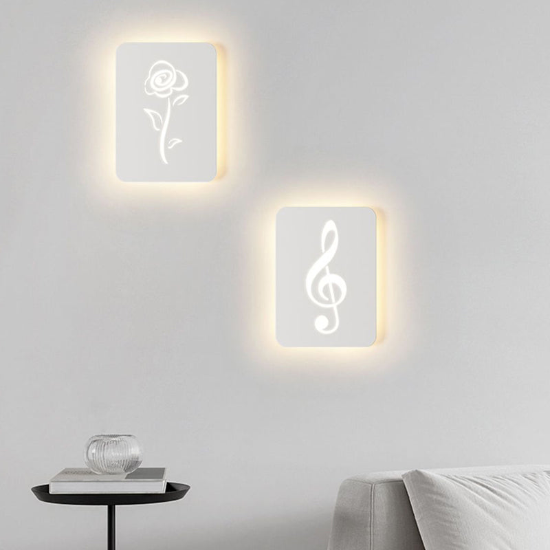 Contemporary Creative Rectangle Round Rose Note Deer Iron Acrylic LED Wall Sconce Lamp For Bedroom