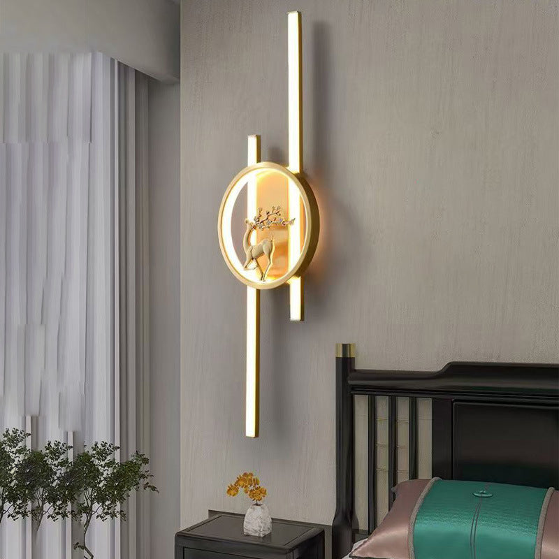 مصباح حائط LED من السيليكون النحاسي الكامل بشريط دائري صيني تقليدي لغرفة النوم 