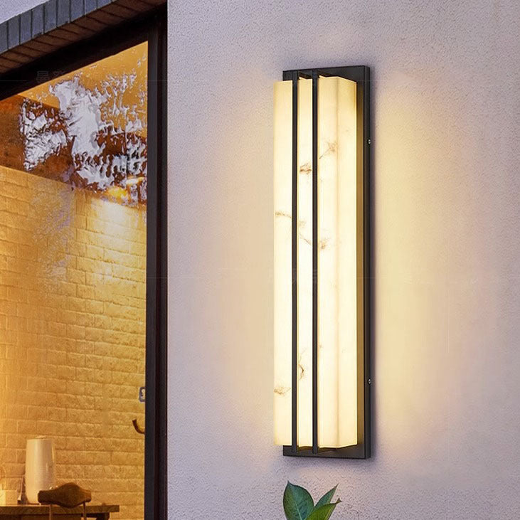 モダンミニマリスト防水長方形ロングステンレススチール樹脂LED屋外壁取り付け用燭台ランプ屋外パティオ用