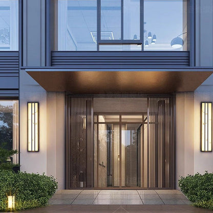 モダンミニマリスト防水長方形ロングステンレススチール樹脂LED屋外壁取り付け用燭台ランプ屋外パティオ用