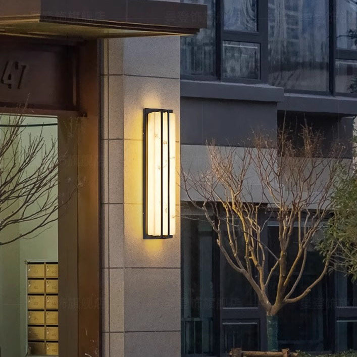 モダンミニマリスト防水長方形ロングステンレススチール樹脂LED屋外壁取り付け用燭台ランプ屋外パティオ用
