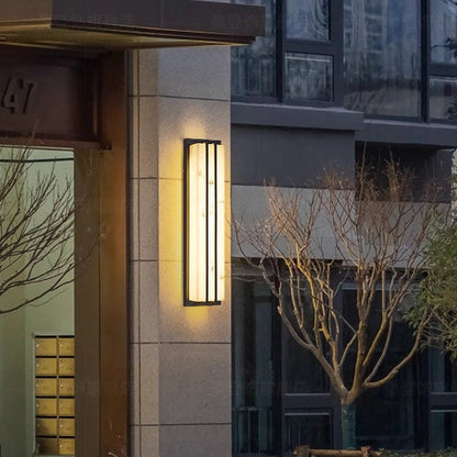 モダンミニマリスト防水長方形ロングステンレススチール樹脂LED屋外壁取り付け用燭台ランプ屋外パティオ用