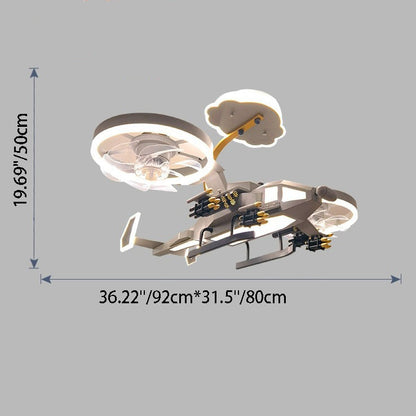 Contemporary Creative Kids Airplane Acrylic LED Flush Mount Ceiling Fan Light For Bedroom
