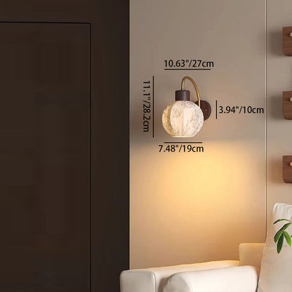 Traditional Vintage Spherical Cylinder Flower Pattern Iron Wooden Fabric 1-Light Wall Sconce Lamp For Bedroom