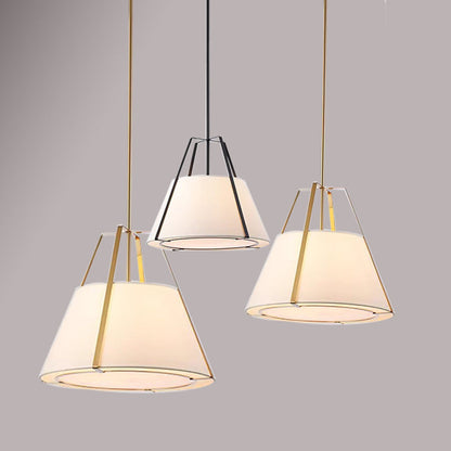 Traditional Chinese Round Table Iron Fabric 3-Light Pendant Light For Living Room