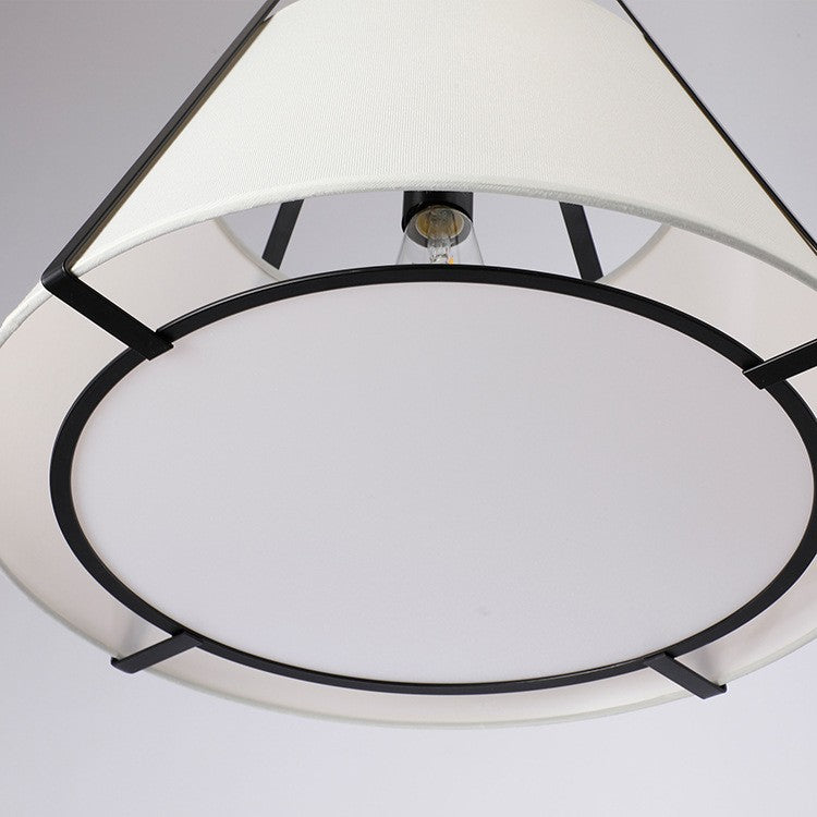 Traditional Chinese Round Table Iron Fabric 3-Light Pendant Light For Living Room