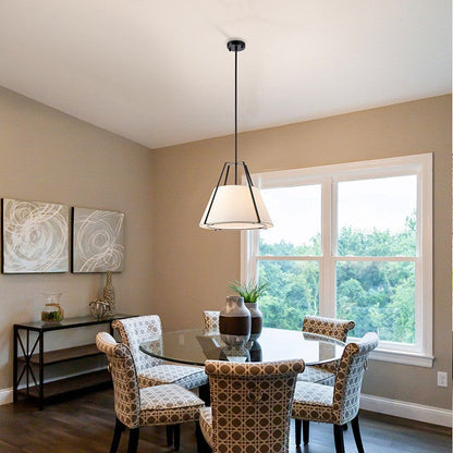 Traditional Chinese Round Table Iron Fabric 3-Light Pendant Light For Living Room