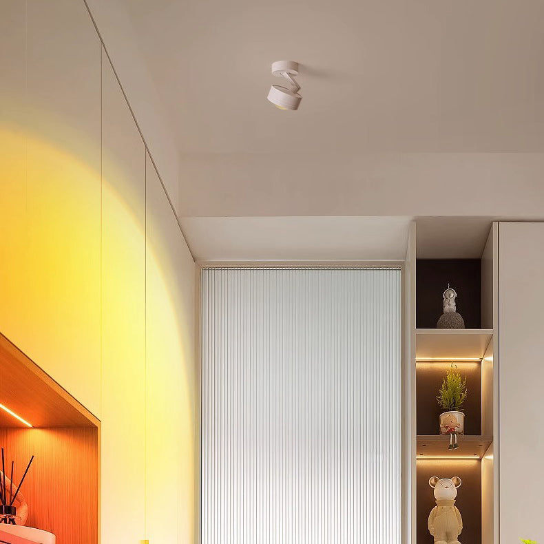 Modern Minimalist Cylinder Disc Base Adjustable Aluminum Glass LED Semi-Flush Mount Ceiling Light For Living Room