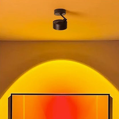 Modern Minimalist Cylinder Disc Base Adjustable Aluminum Glass LED Semi-Flush Mount Ceiling Light For Living Room