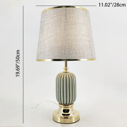 Contemporary Scandinavian Oval Round Table Iron Ceramic Fabric 1-Light Table Lamp For Bedroom