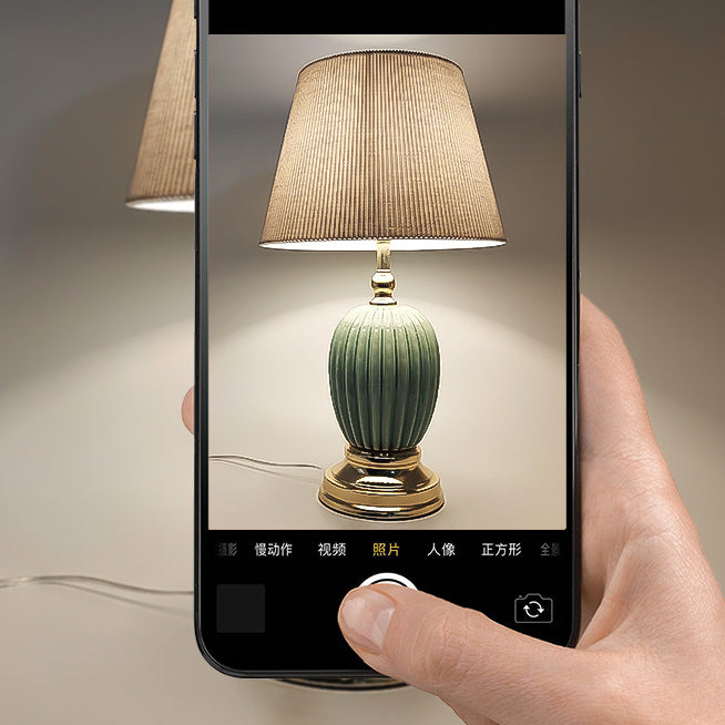 Contemporary Scandinavian Oval Round Table Iron Ceramic Fabric 1-Light Table Lamp For Bedroom