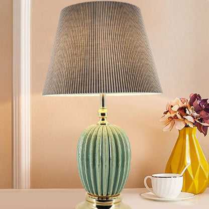 Contemporary Scandinavian Oval Round Table Iron Ceramic Fabric 1-Light Table Lamp For Bedroom