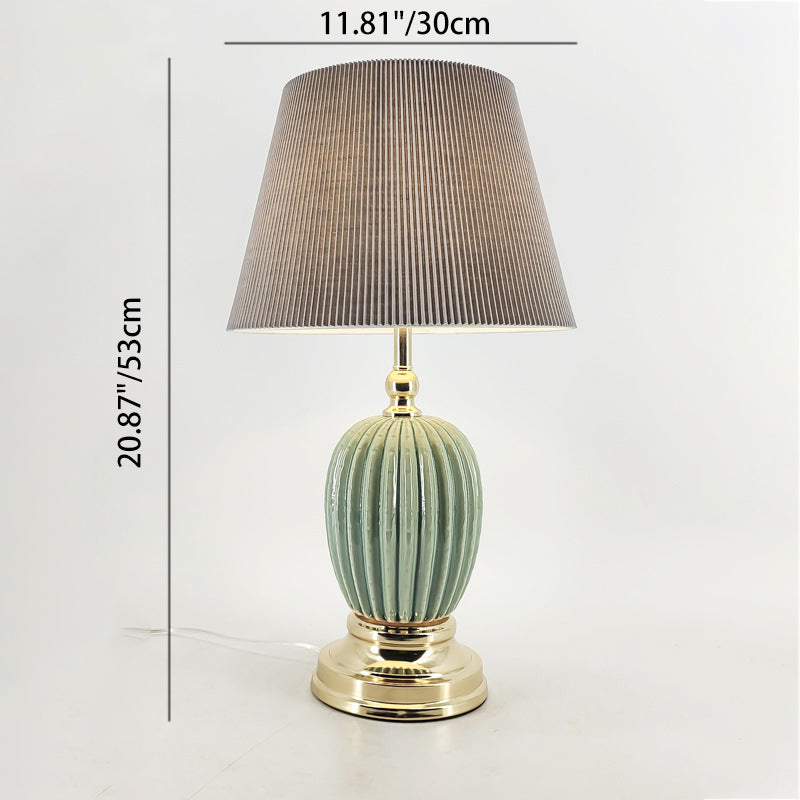 Contemporary Scandinavian Oval Round Table Iron Ceramic Fabric 1-Light Table Lamp For Bedroom
