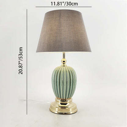 Contemporary Scandinavian Oval Round Table Iron Ceramic Fabric 1-Light Table Lamp For Bedroom