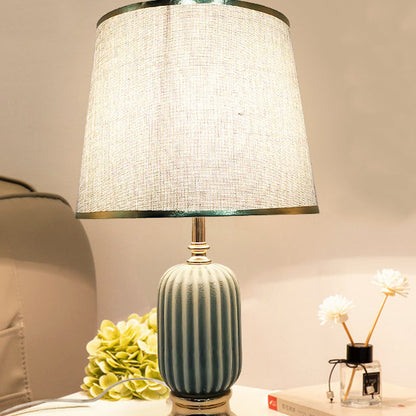Contemporary Scandinavian Oval Round Table Iron Ceramic Fabric 1-Light Table Lamp For Bedroom