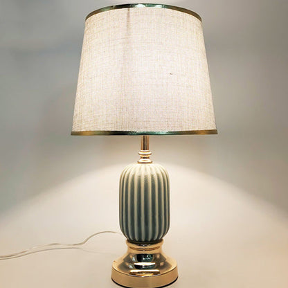 Contemporary Scandinavian Oval Round Table Iron Ceramic Fabric 1-Light Table Lamp For Bedroom