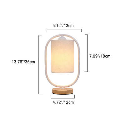 Contemporary Scandinavian Oval Cylinder Solid Wood Metal Fabric 1-Light Table Lamp For Bedroom