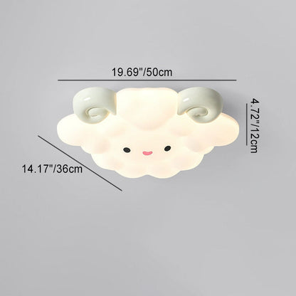Contemporary Creative Cartoon Kids Sheep Iron Rolled Plastic LED Flush Mount Ceiling Light For Bedroom